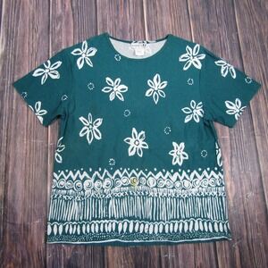 Katelyn Rose Womens Medium Green Floral T Shirt Vintage 90s USA Made Top Granny